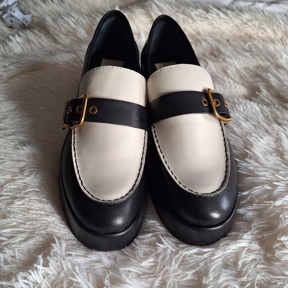 Dolce Vita Shoes - Dolce Vita Black and Cream Two-Tone Buckle Loafers
